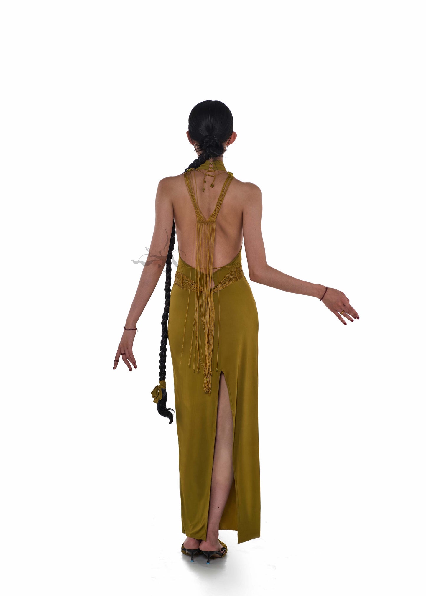 JIFF CONTOUR Golden Jade Collection Halter Neck Natural Xiuyan Gold Jade Beaded Necklace Fringe Body Chain