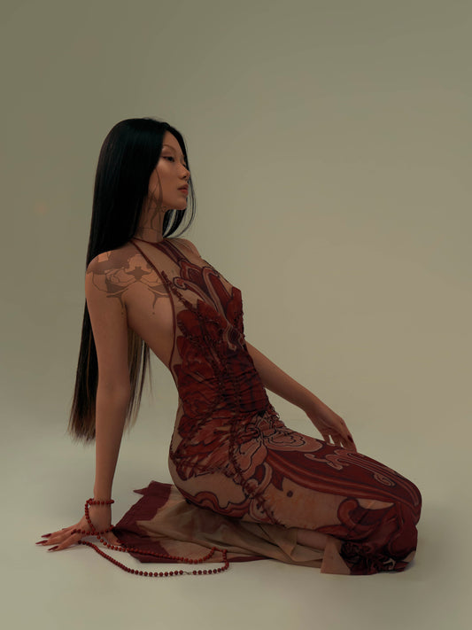 JIFF CONTOUR Religion Collection Women's Hand-Knitted Print Halter Dress