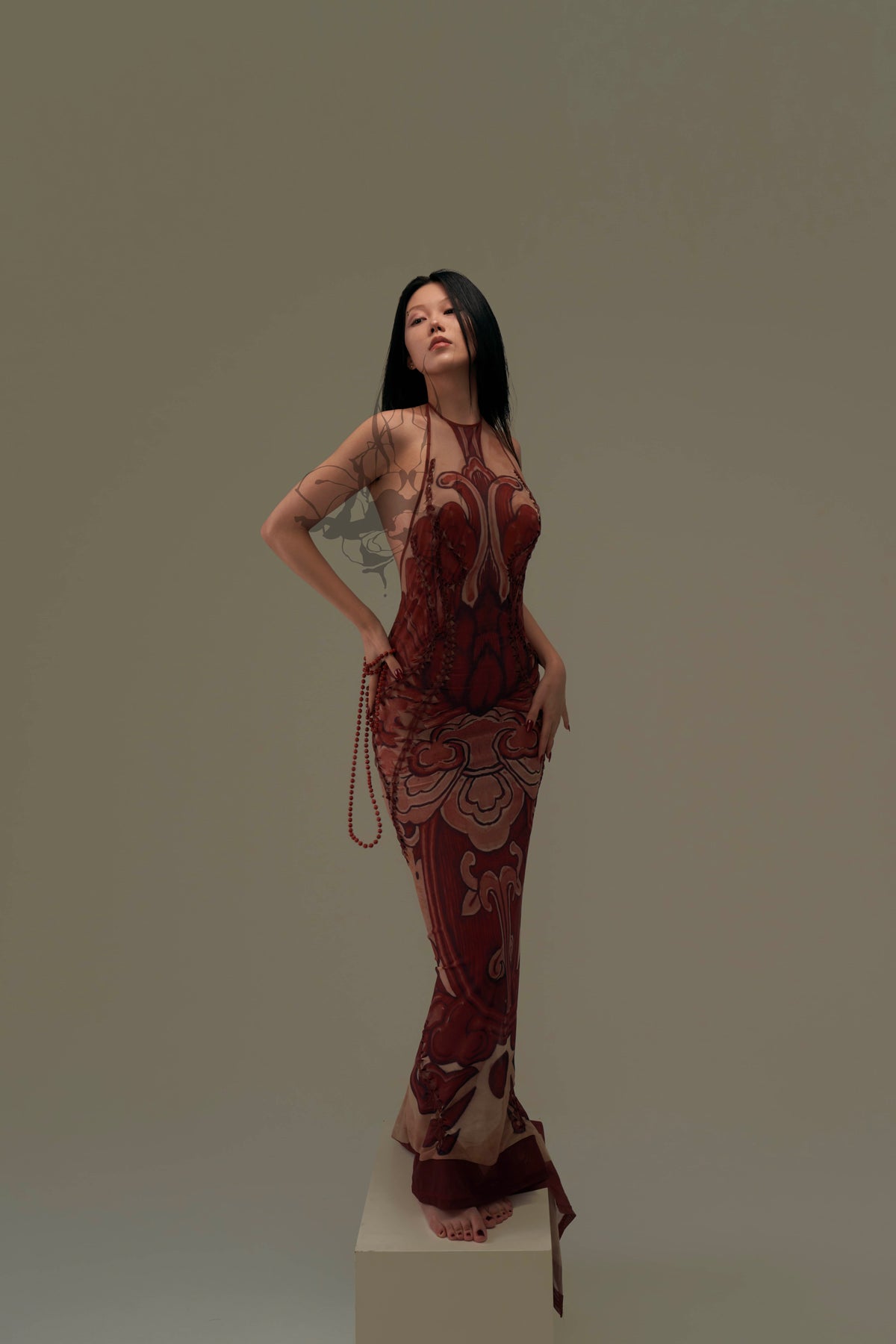 JIFF CONTOUR Religion Collection Women's Hand-Knitted Print Halter Dress