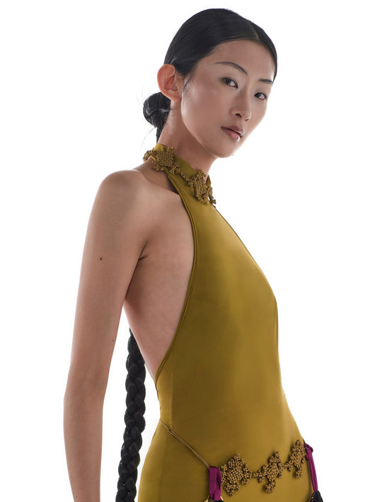 JIFF CONTOUR Golden Jade Collection Hand-Knotted Natural Xiuyan Gold Jade Statement Waist Chain