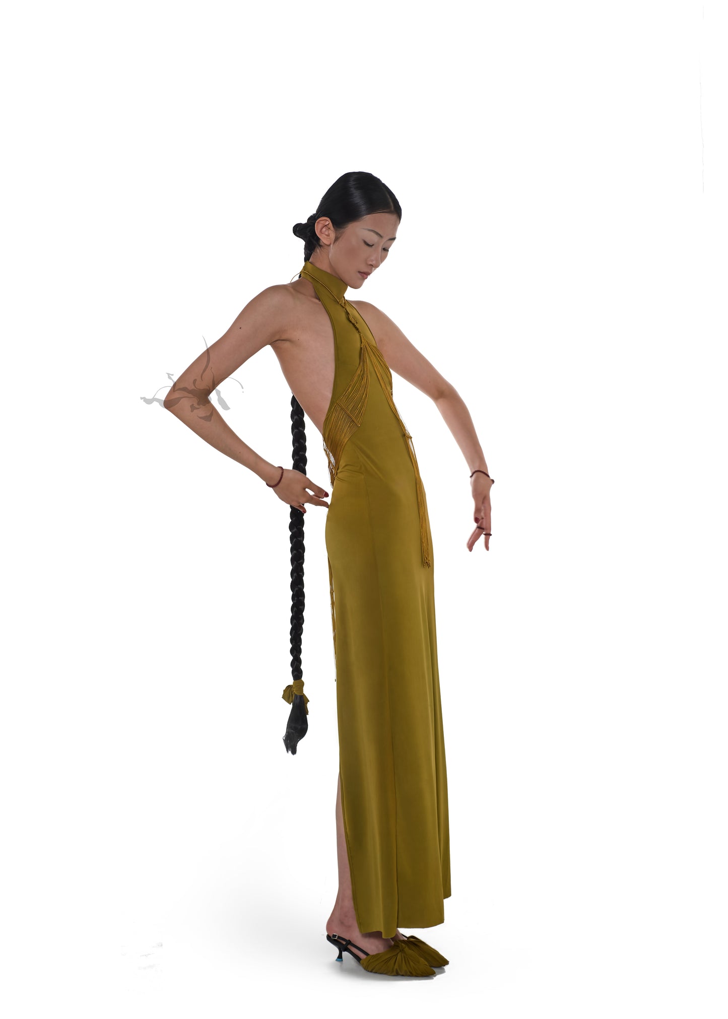 JIFF CONTOUR Golden Jade Collection Halter Neck Fringe Body Chain