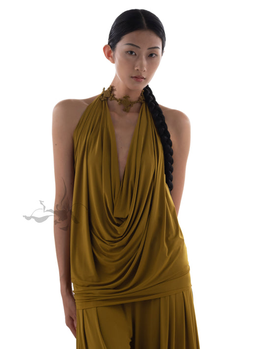 JIFF CONTOUR Golden Jade Collection Convertible tie-front draped top