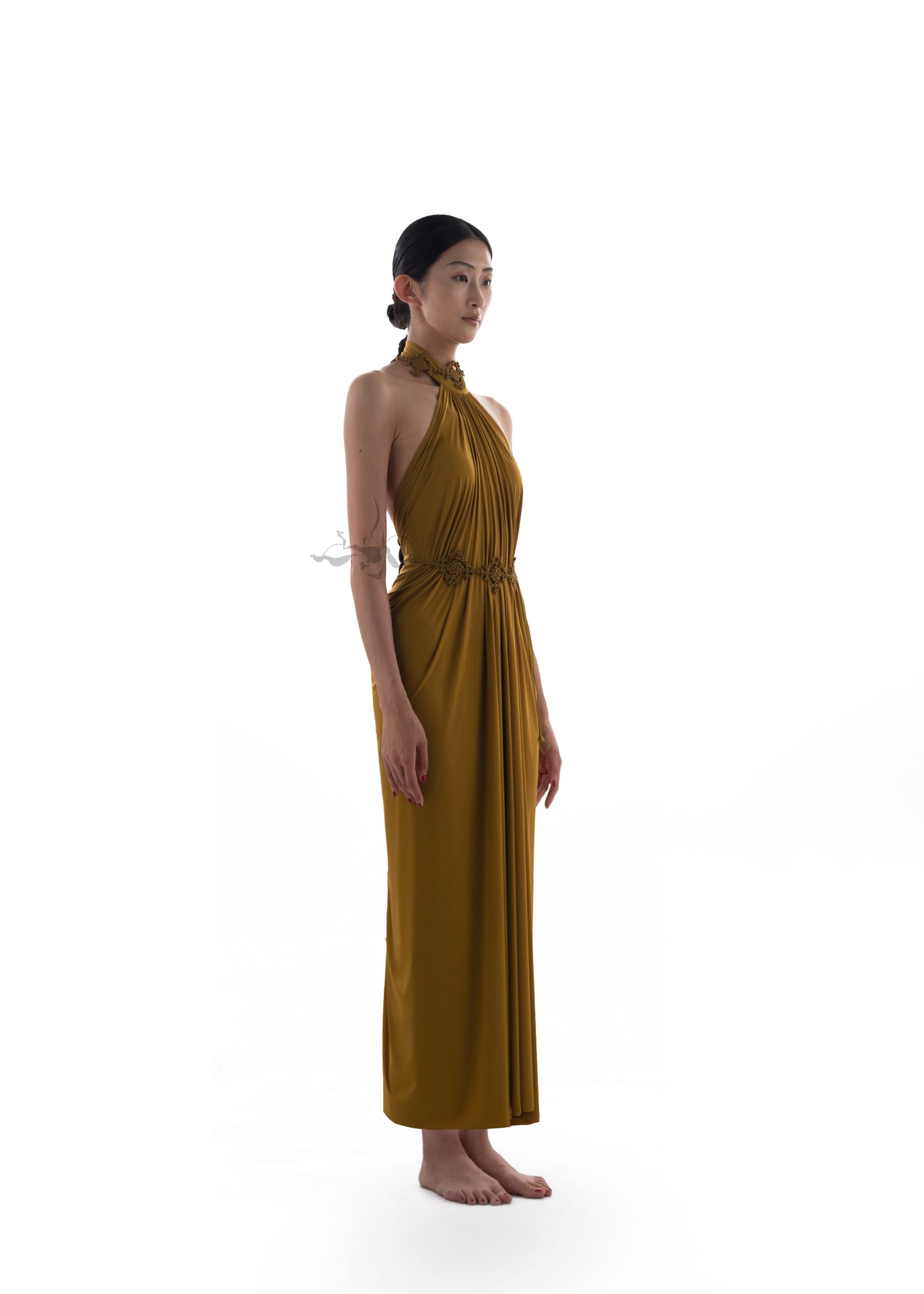 JIFF CONTOUR Golden Jade Collection Neck-Hanging Pleated Dress