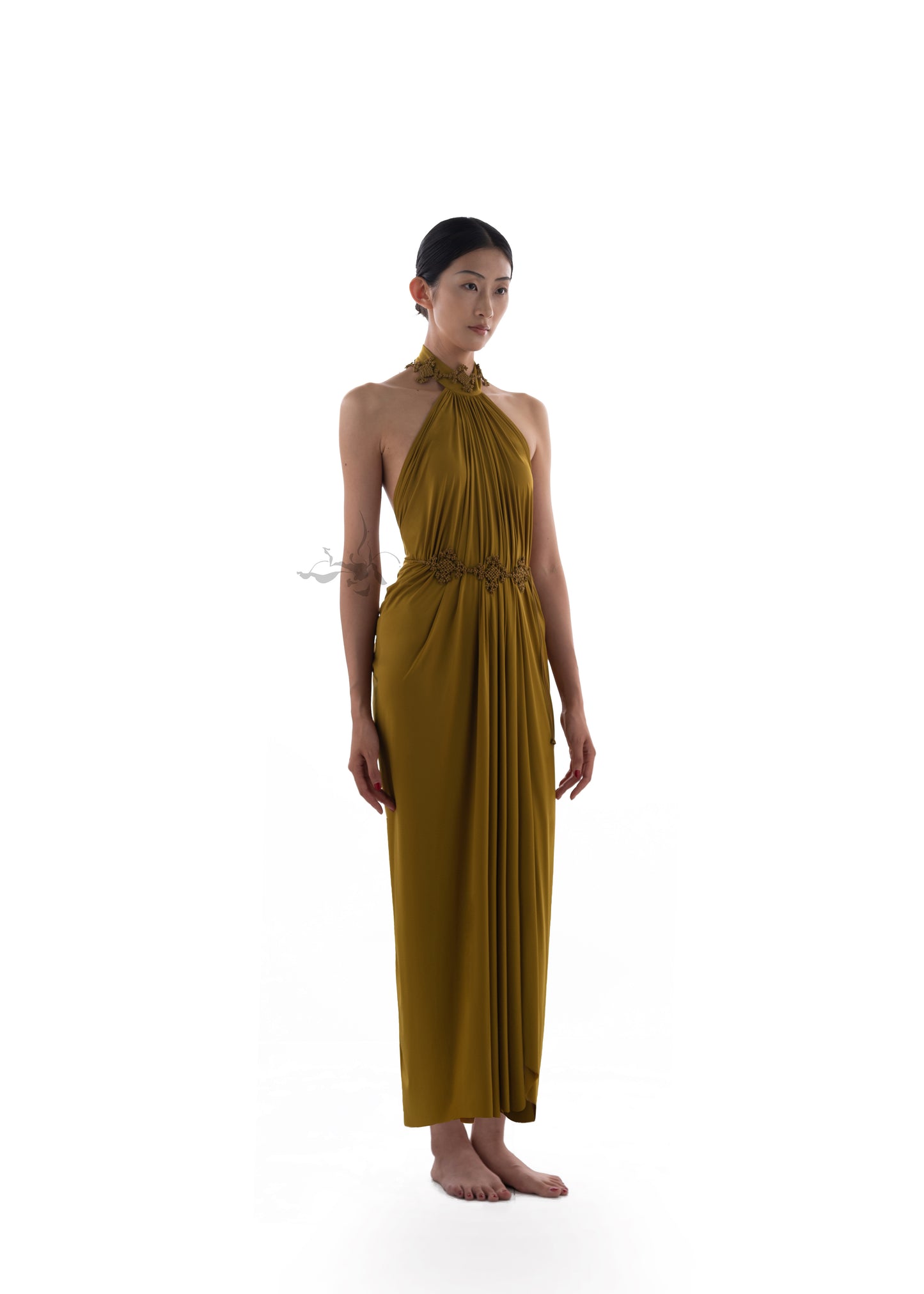 JIFF CONTOUR Golden Jade Collection Neck-Hanging Pleated Dress