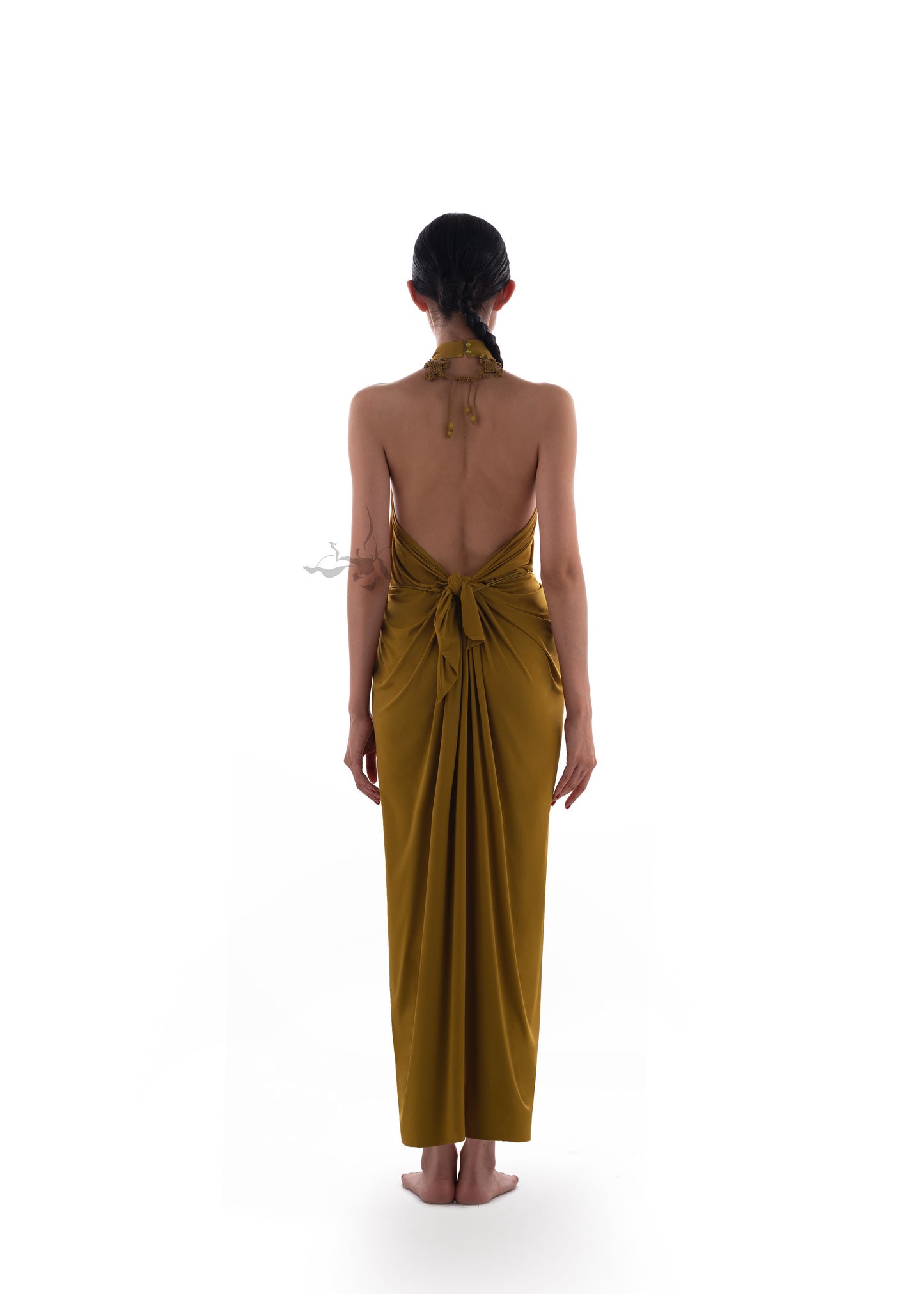 JIFF CONTOUR Golden Jade Collection Neck-Hanging Pleated Dress