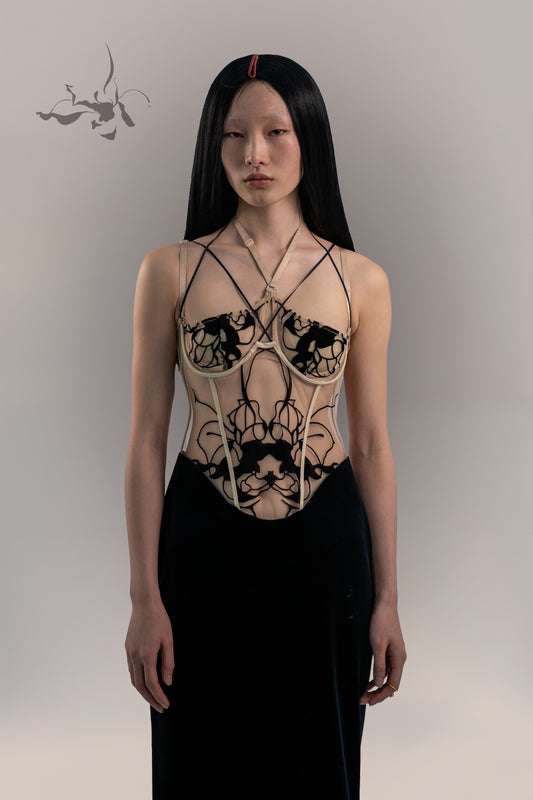 JIFF CONTOUR Black Orchid Collection Women's Underbust plastic Boned Mesh Corset Dress