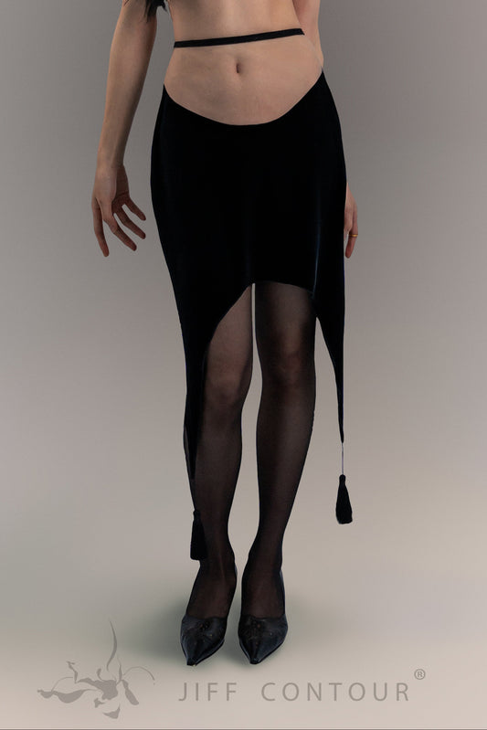 JIFF CONTOUR Black Orchid Collection Skirt with Tassel Decoration Patel Cut