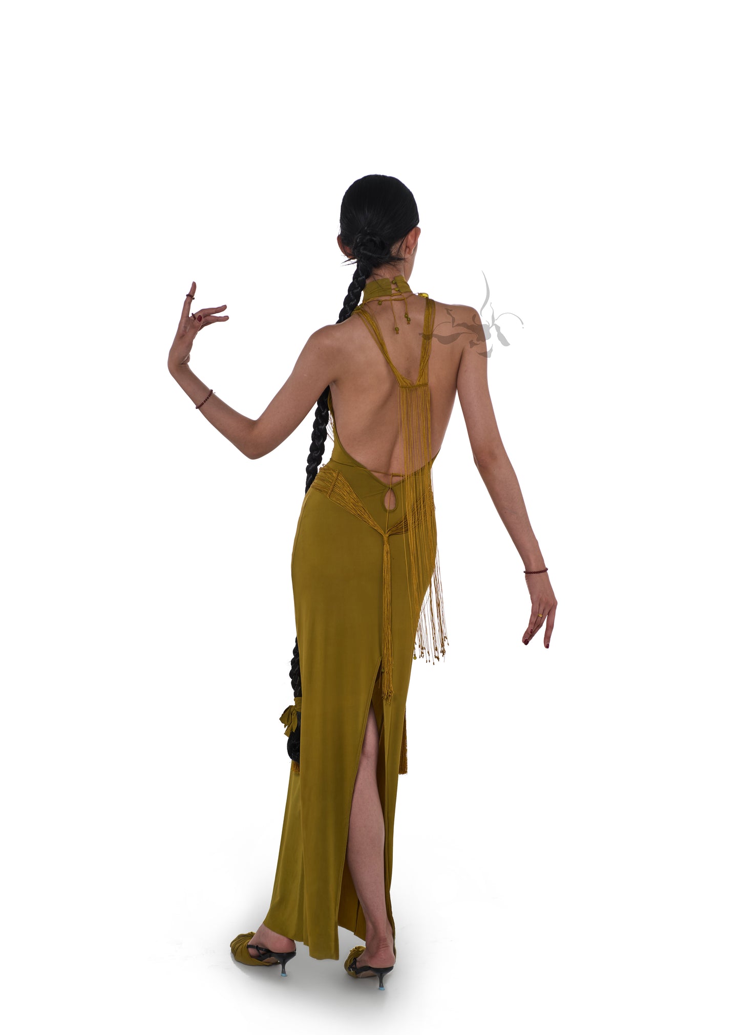 JIFF CONTOUR Golden Jade Collection Halter Neck Natural Xiuyan Gold Jade Beaded Necklace Fringe Body Chain