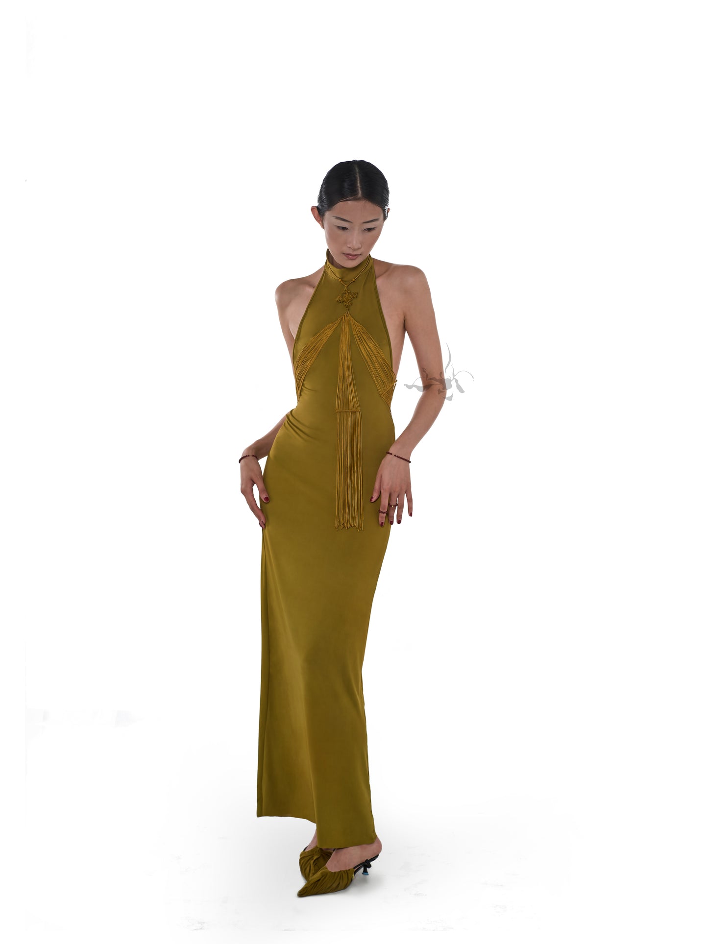 JIFF CONTOUR Golden Jade Collection Halter Neck Fringe Body Chain