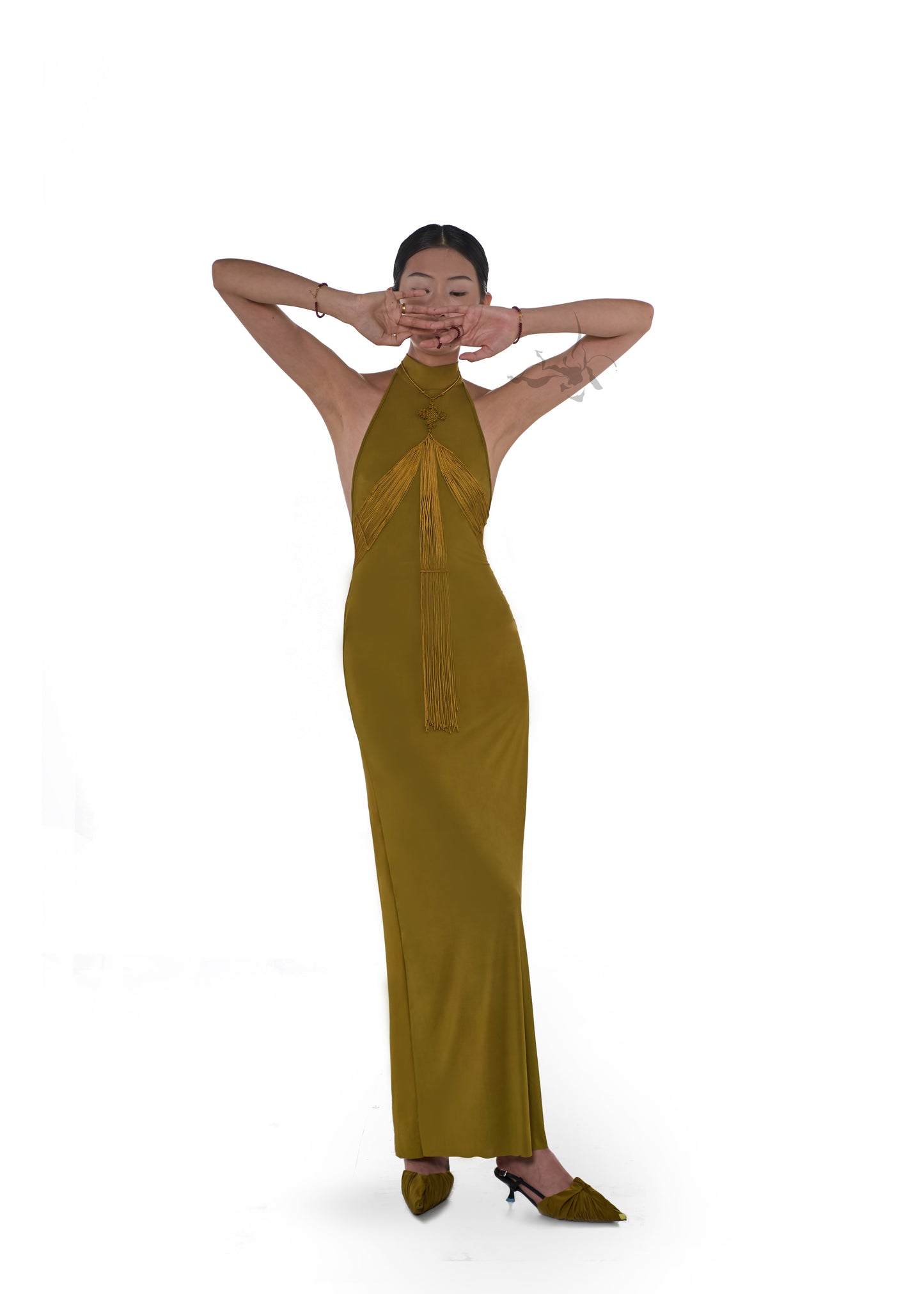 JIFF CONTOUR Golden Jade Collection Halter Neck Fringe Body Chain