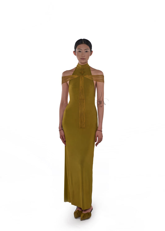 JIFF CONTOUR Golden Jade Collection Halter Neck Fringe Body Chain