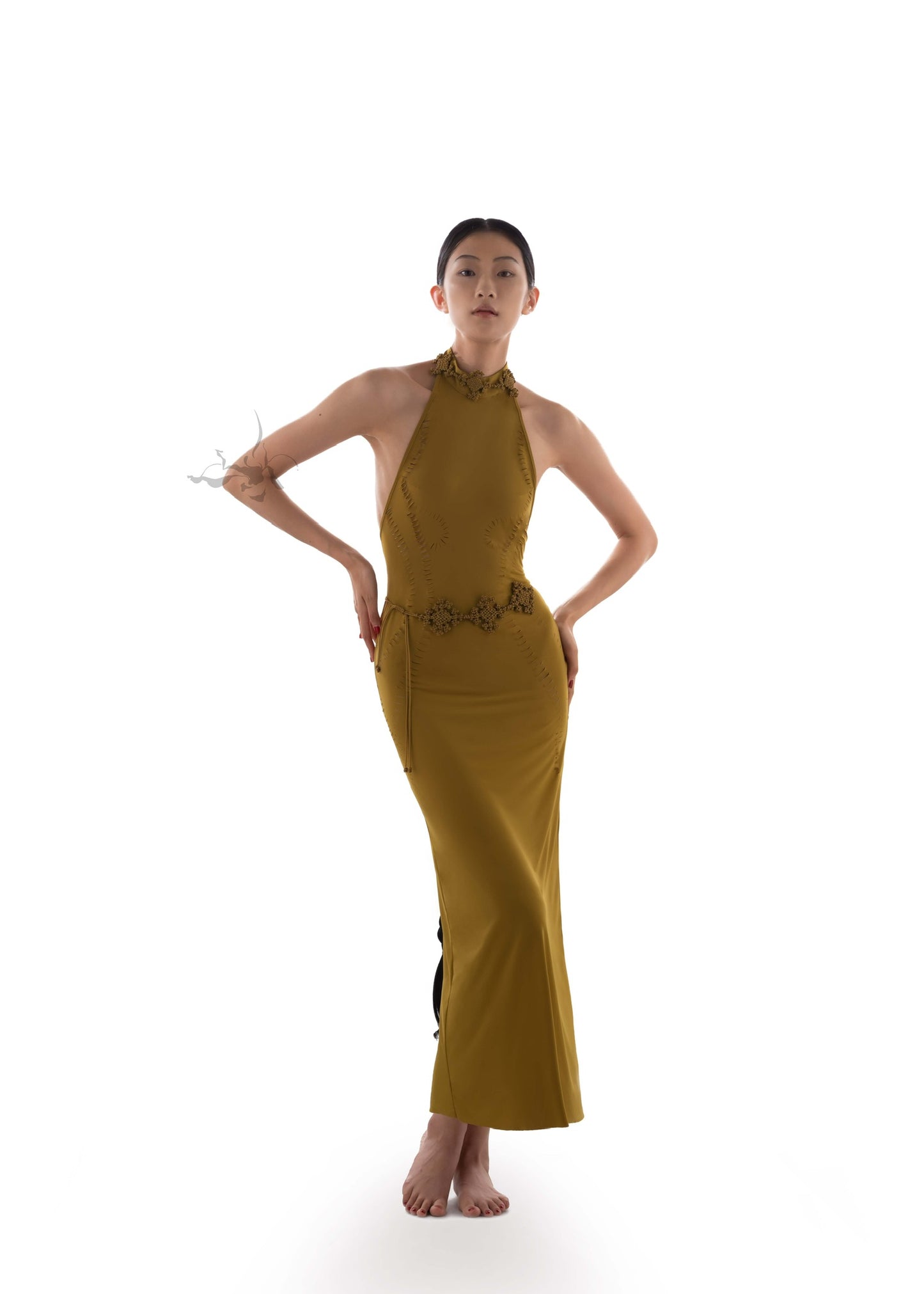 JIFF CONTOUR Golden Jade Collection  Artisanal Cut-Out Details Open-Back Dress