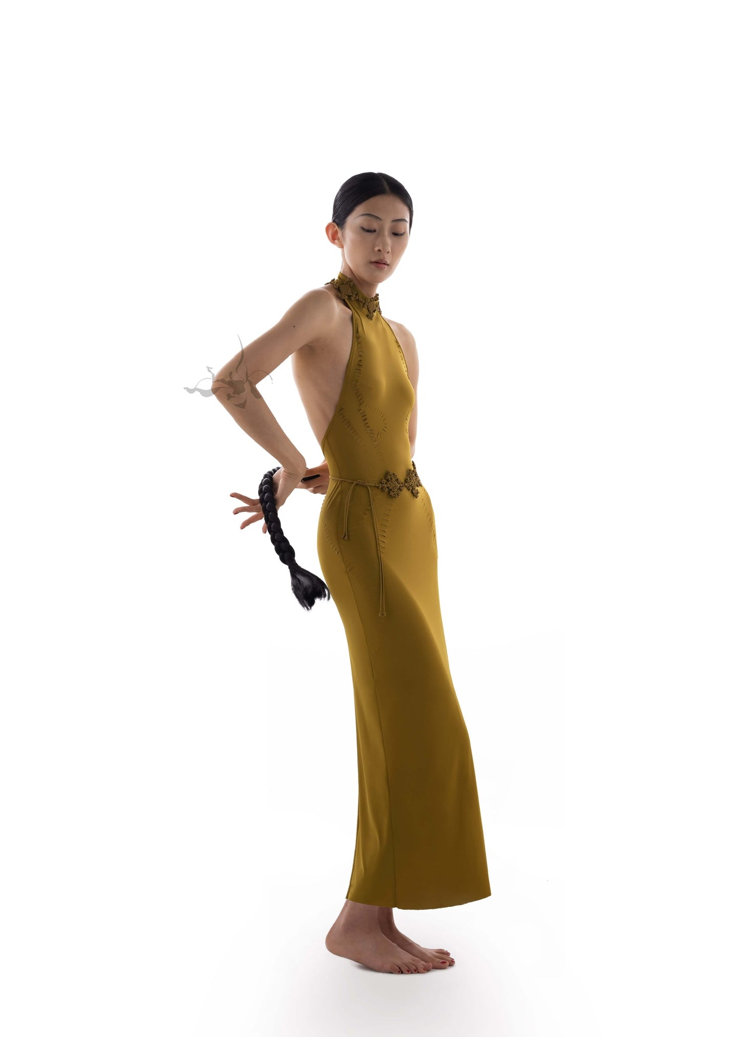 JIFF CONTOUR Golden Jade Collection  Artisanal Cut-Out Details Open-Back Dress