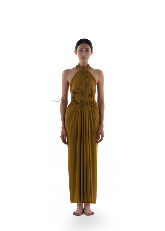 JIFF CONTOUR Golden Jade Collection Neck-Hanging Pleated Dress