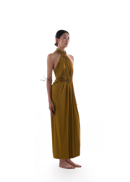 JIFF CONTOUR Golden Jade Collection Neck-Hanging Pleated Dress