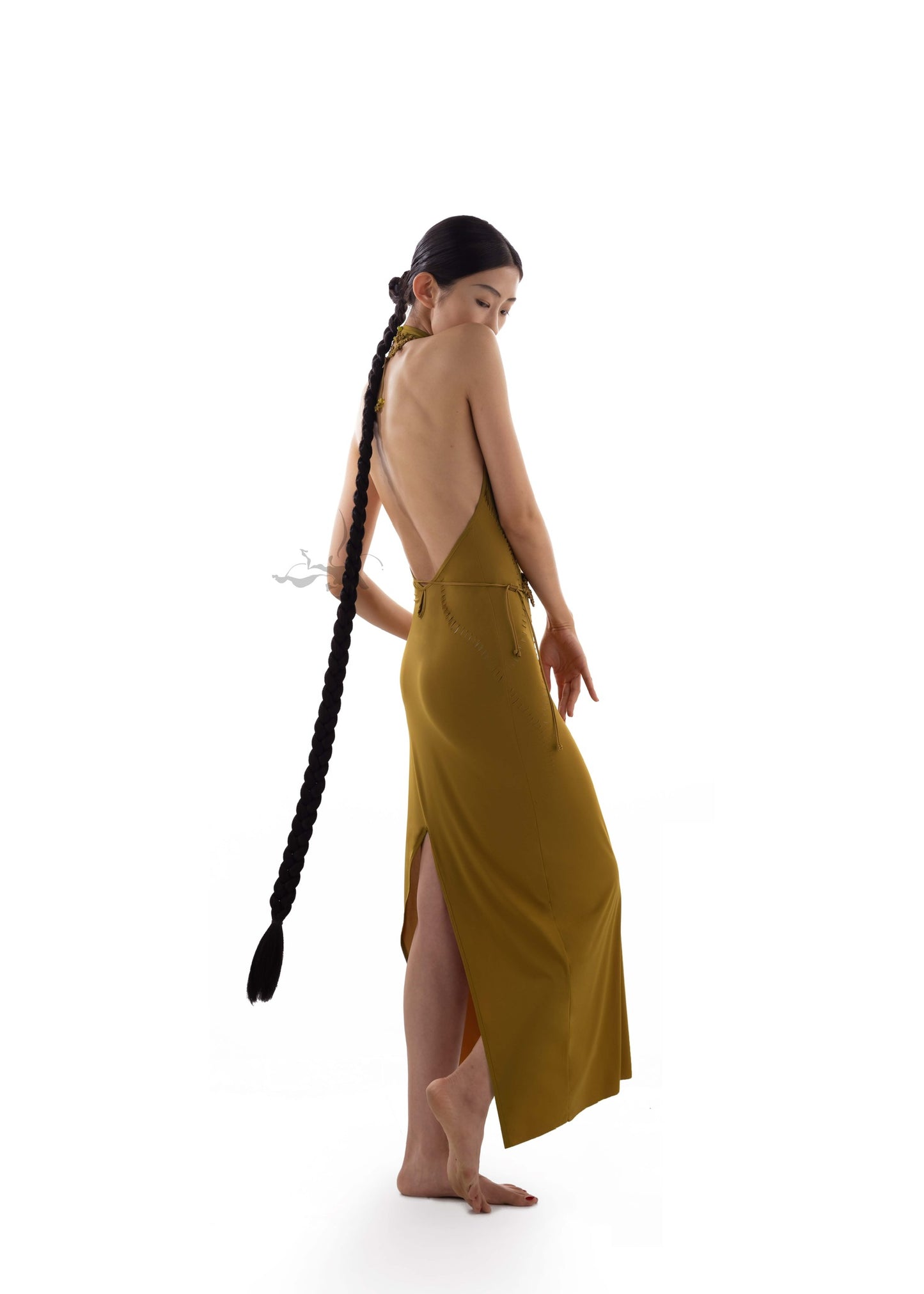 JIFF CONTOUR Golden Jade Collection  Artisanal Cut-Out Details Open-Back Dress