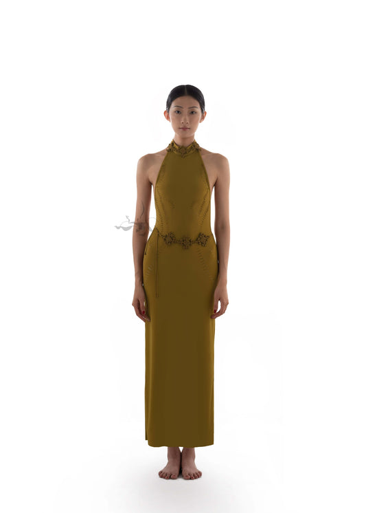 JIFF CONTOUR Golden Jade Collection  Artisanal Cut-Out Details Open-Back Dress