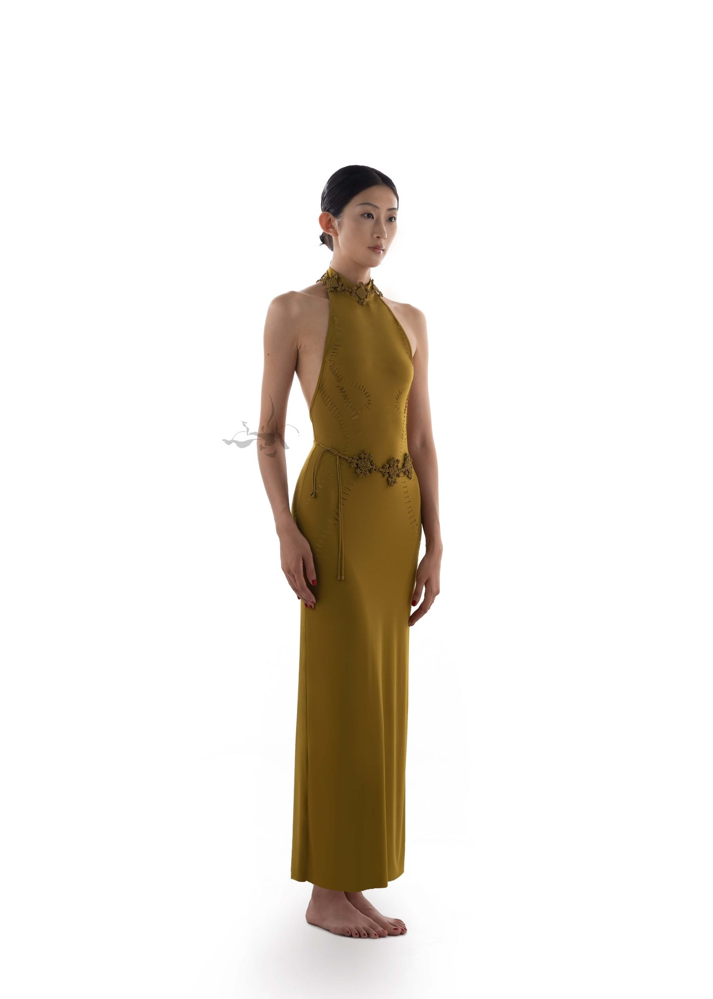 JIFF CONTOUR Golden Jade Collection  Artisanal Cut-Out Details Open-Back Dress