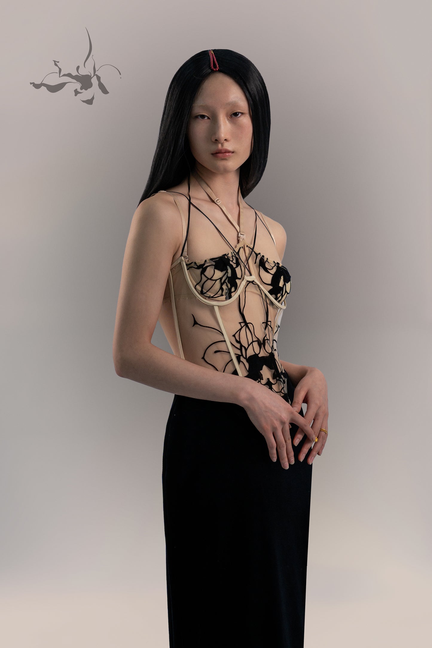 JIFF CONTOUR Black Orchid Collection Women's Underbust plastic Boned Mesh Corset Dress
