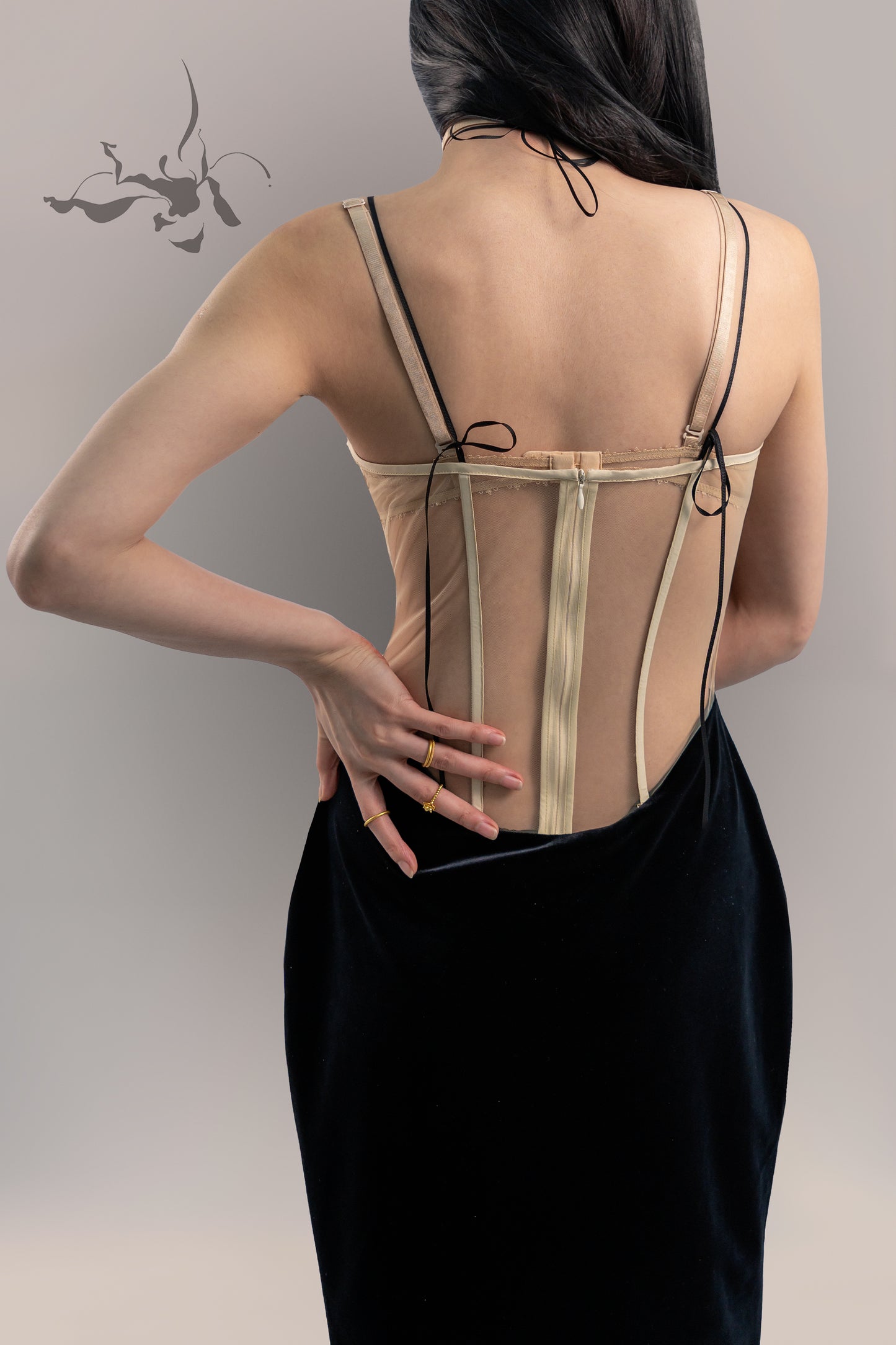 JIFF CONTOUR Black Orchid Collection Women's Underbust plastic Boned Mesh Corset Dress