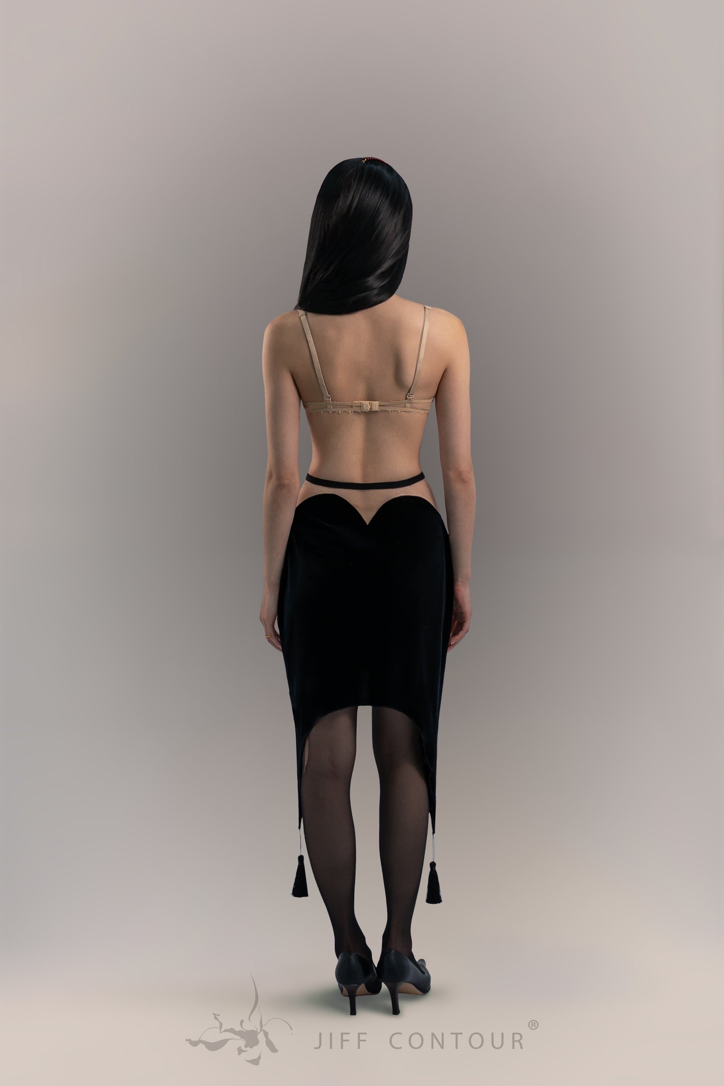 JIFF CONTOUR Black Orchid Collection Skirt with Tassel Decoration Patel Cut
