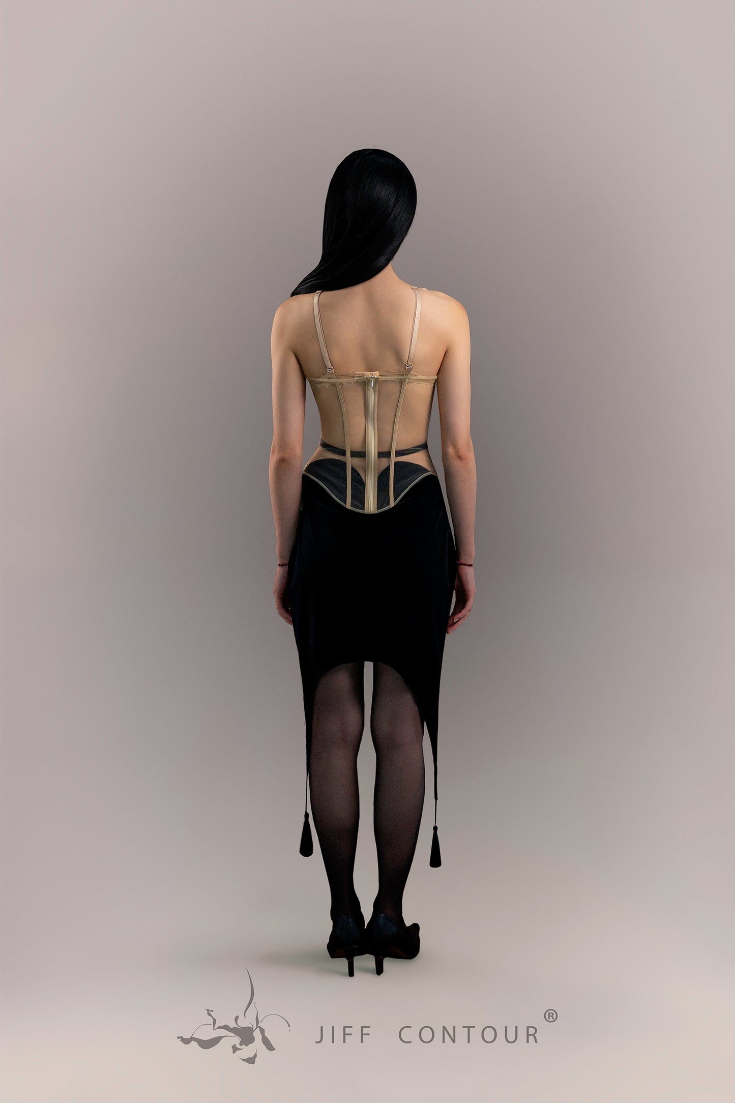 JIFF CONTOUR Black Orchid Collection Women's Underbust Stainles-steel-boned Mesh Corset