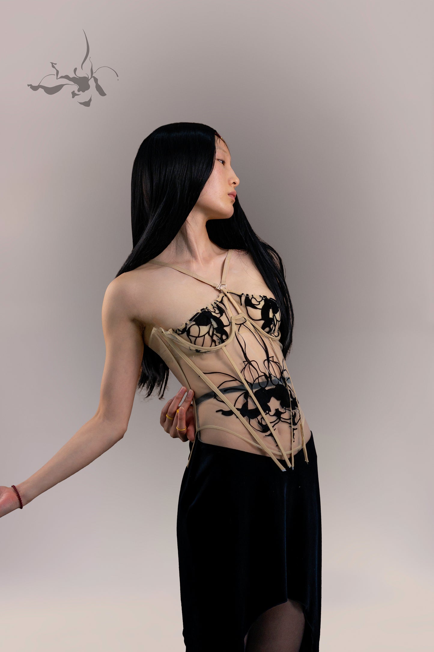 JIFF CONTOUR Black Orchid Collection Women's Underbust Stainles-steel-boned Mesh Corset
