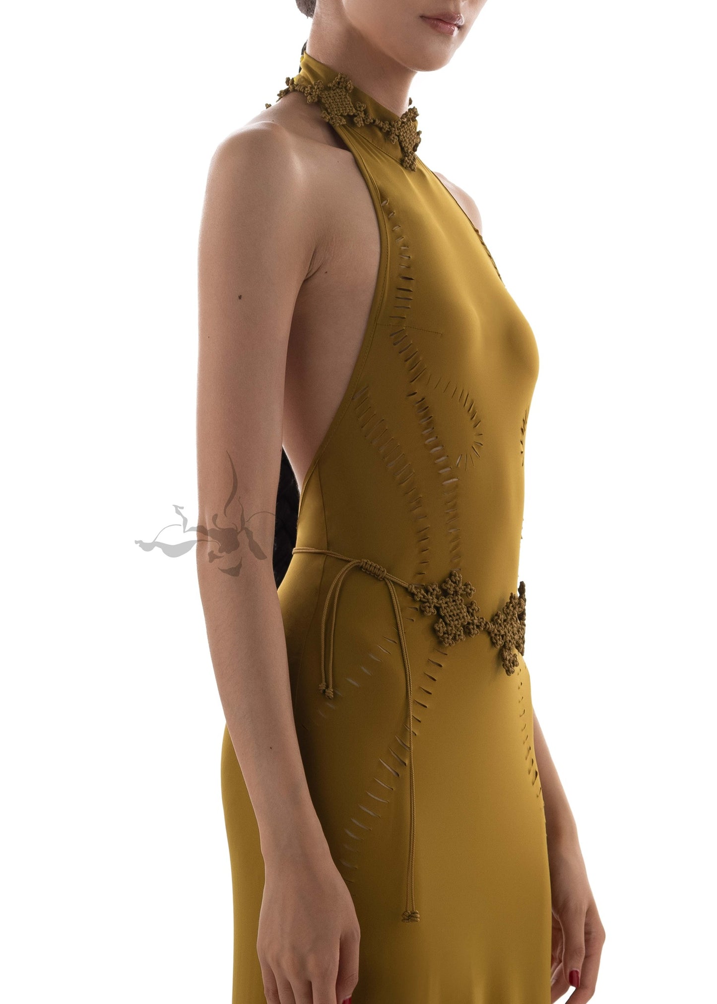 JIFF CONTOUR Golden Jade Collection  Artisanal Cut-Out Details Open-Back Dress